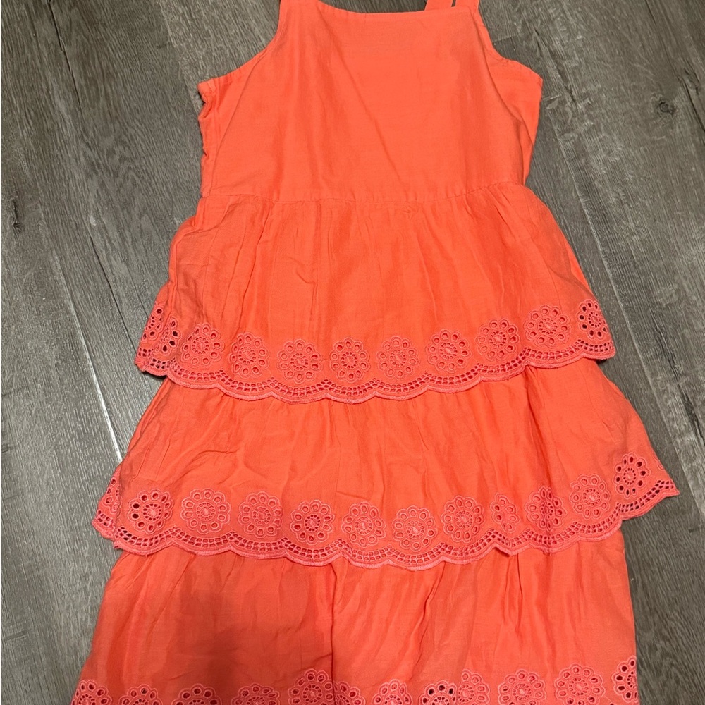Girls' Coral Tiered Eyelet Sundress